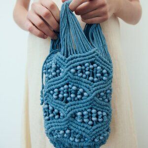 NEW ZARA Rope Beaded Bucket Bag Mini Crochet Bag